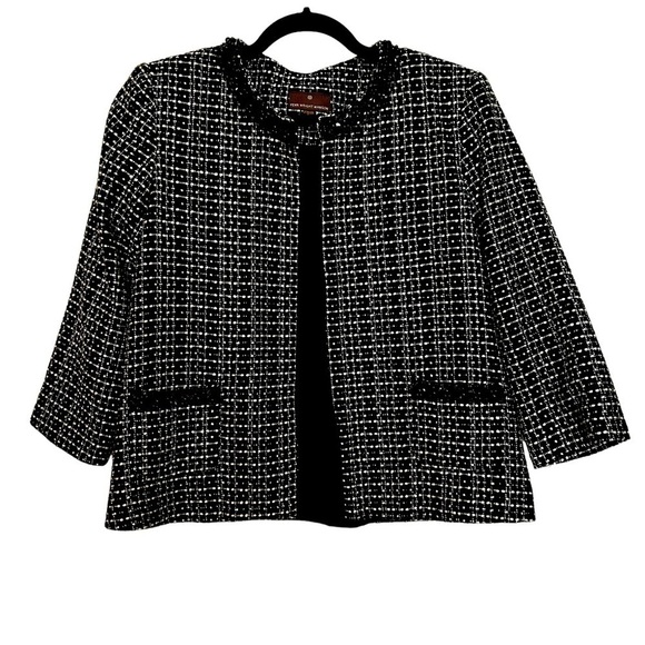 Fenn Wright Manson Black/White Tweed Open Front Blazer w/Beaded & Sequin Accent - Picture 1 of 12